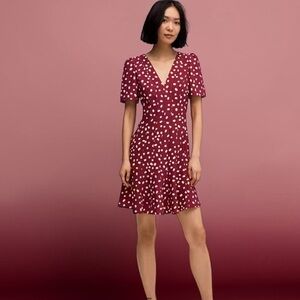 Kate Spade Elegant Burgundy & White Mini Polka Dot Short Sleeve Dress Size 2